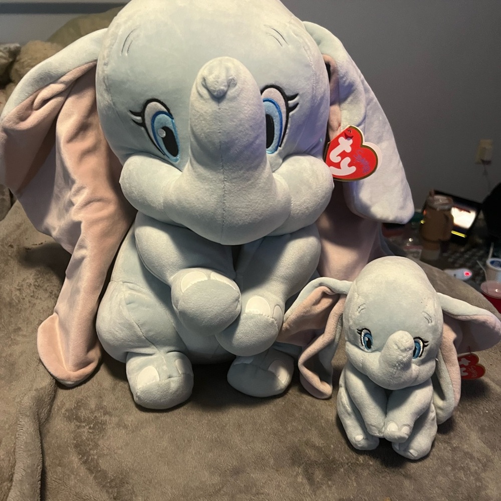 Jumbo Sized Dumbo TY Beanie Baby w/ Matching Small Dumbo